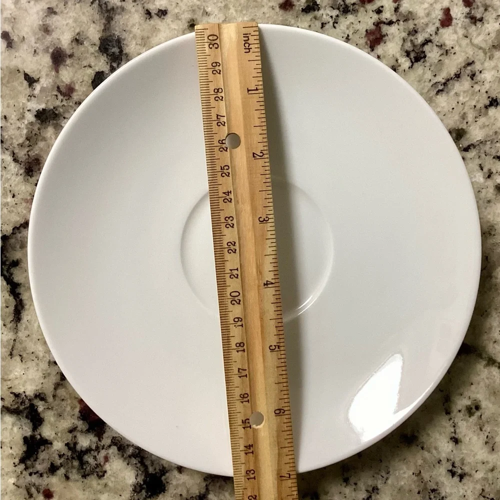 Lot of 5 white porcelain crate and barrel saucers 7in